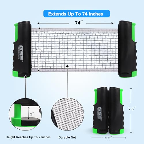GSE Games & Sports Expert Adjustable Retractable Ping Pong Net Set & Post. Professional Table Tennis Rackets and Balls, Net with Posts and Storage Bag - Pingpong Paddle and Game Table Accessories. | Adjustable - color: Black Net