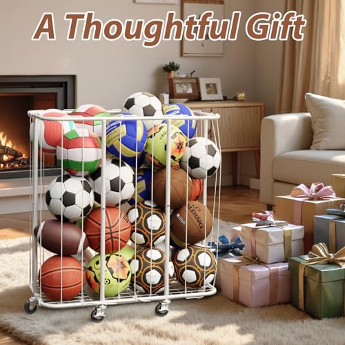 YKDIRECT 250L Rolling Ball Organizer with Locking Wheels - Large Sports Storage Basket for Basketball Soccer Football Volleyball, Steel Garage Equipment Cart with Elastic Rope for Household Storage - size: 250L