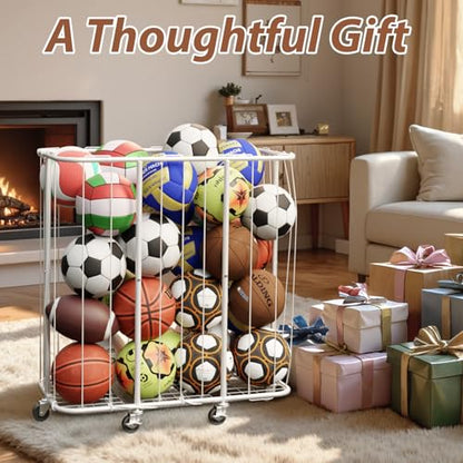 YKDIRECT 250L Rolling Ball Organizer with Locking Wheels - Large Sports Storage Basket for Basketball Soccer Football Volleyball, Steel Garage Equipment Cart with Elastic Rope for Household Storage - size: 250L