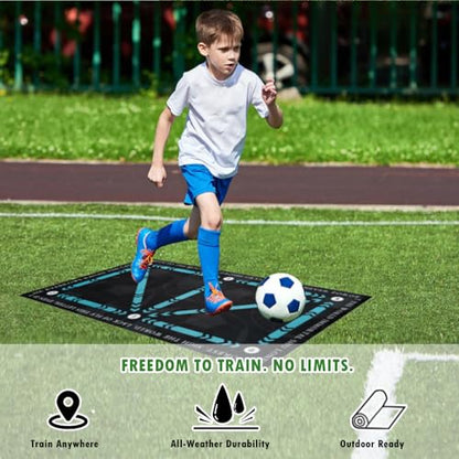 Pro Agility Soccer Mat with Video Training | 47"x32" Soccer Training Mat for Ball Mastery & Quickness | Non-Slip Footwork Skills Mat for Home/Gym | All Ages 5-65+ Training Equipment Kit - style: SOCM02
