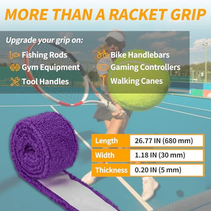 2 Pcs Tennis Racket Grip Tape, Towel Tennis Overgrip Tape, Anti-Slip Absorbent Grip, Racket Overgrip Tape,9 Colors - color: Purple