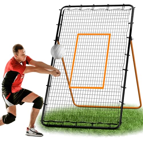 Volleyball Rebounder Net - Portable 7x4 ft Training Equipment for Spike and Smash Practice - 5 Rebound Angles Custom Target Area for Volleyball Sports Training - color: Orange