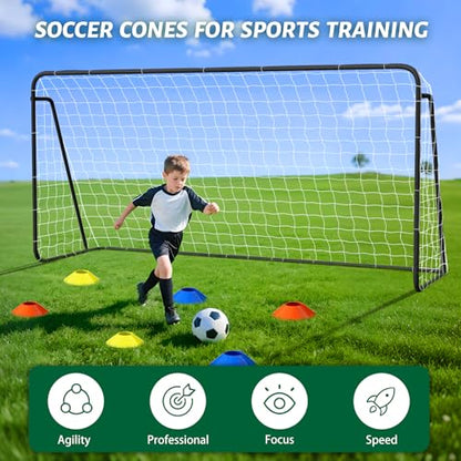 NAIZEA Soccer Goals - 24x8/21x7/18x7/12x6/16x7/10x6/8x6/6x4FT Soccer Goals for Backyard Training- Portable Metal Soccer Net for Youth & Adults - Heavy Duty Steel for Indoor Outdoor Games & Practice - size: 12ft x 6ft, style: Starter-Black/Steel