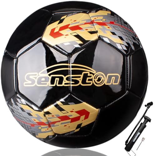 Senston Soccer Ball Size 3 & Size 4 & Size 5 for Kids and Adult Official Match Training Soccer Ball with Pump - color: black, size: size 4