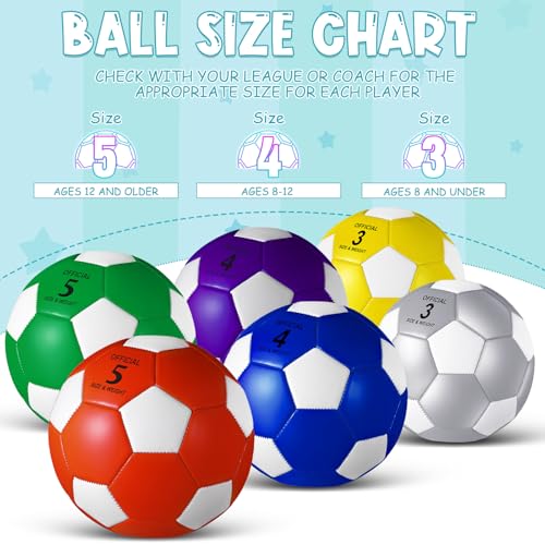 Jexine 6 Pcs Soccer Ball Bulk with Pump Official Size Indoor Outdoor Soft Soccer Sport Gift for Child Teen Adult Practice Game Back to School - size: 3