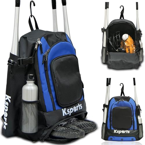 Baseball Backpack - Durable T-Ball & Softball Equipment Bag - Bat, Helmet, Glove, Gear Storage - Shoe Compartment & Fence Hook - Ideal for Amateur & Professional Players