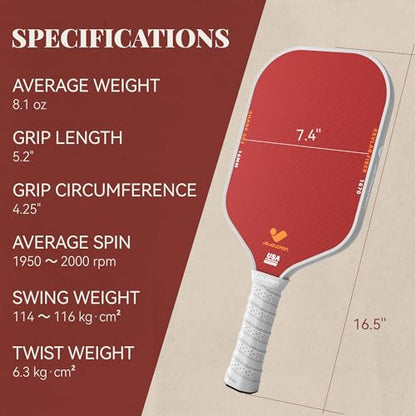 JOJOLEMON Pickleball Paddles, Carbon Fiber Pickleball Paddle with a 16mm Shark Power Polymer Core, The Pickleball Rackets Designed for Ultimate Spin & Consistency