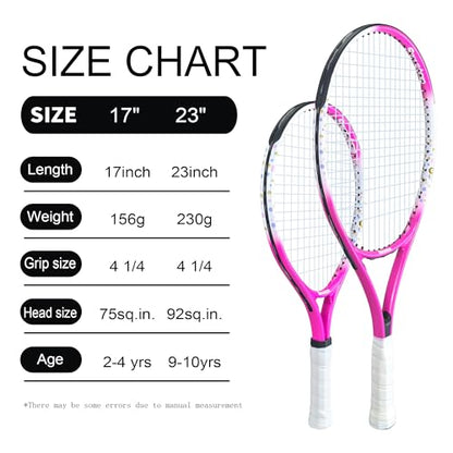 Senston Kids Tennis Racket Set (17 & 23 Inch) - 1 Pack Junior Tennis Racquet, Lightweight Aluminum Frame, Includes Cover - color: pink, size: 17 inch