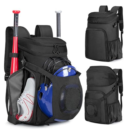 Smasrob Baseball Bag for Adult and Youth, Baseball Backpack Softball Bag with Helmet Holder, Shoe Compartment and Fence Hook - color: Black