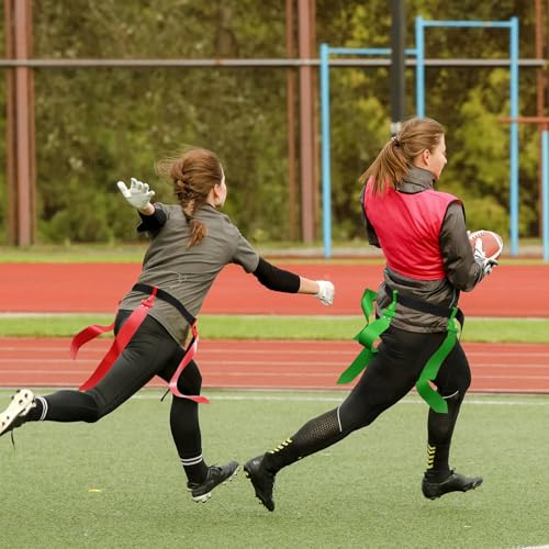 Hungdao 10/12 Players Flag Football Belts and Flags Adjustable Football Belts for Kids Teens Adults Team Training Sport Event - color: Red, Green