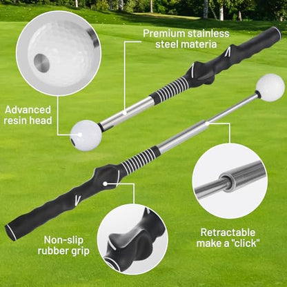 5-in-1 Retractable Golf Swing Trainer, Training Aid with Grip Trainer, Swing Mechanics for Beginners & Tempo Training for Advanced, Click Feedback, Arm Connection, Right/Left-Handed, Indoor/Outdoor - style: Right-Handed Golf Swing Trainer