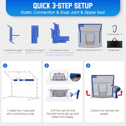 Baseball Softball Net with Blocking System, 7x7ft/6x6ft/10x7ft Practice Cage Net for Batting/Pitching/Fielding, Metal Frame with Elevated Base and Storage Bag for Backyard Indoor Training - size: 7x7FT