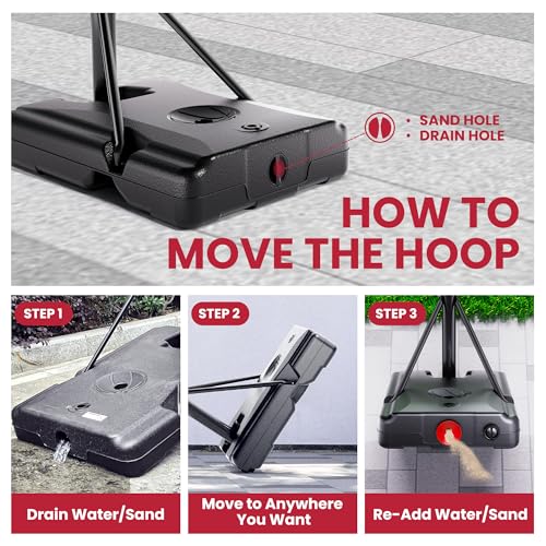 Feelwin Basketball Hoop, Portable Adjustable Height Basketball Goal with Wheels in Driveway, Backyard & Outdoor for Kids Youth and Adults - size: 45in Backboard