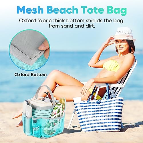 EUDELE Mesh Shower Caddy Portable, 8-Pocket Large Capacity, Quick Dry, Easy Clean, for Beach, Swimming, Gym, Travel - color: Mint Green-Grey