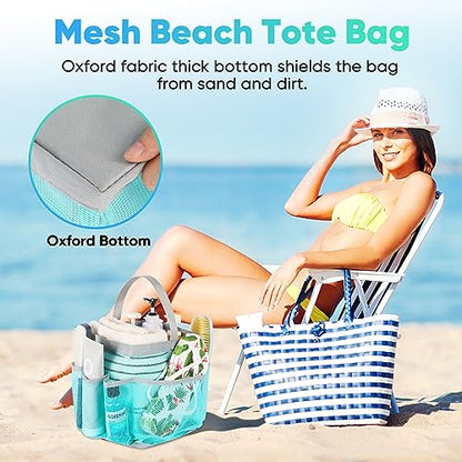 EUDELE Mesh Shower Caddy Portable, 8-Pocket Large Capacity, Quick Dry, Easy Clean, for Beach, Swimming, Gym, Travel - color: Mint Green-Grey