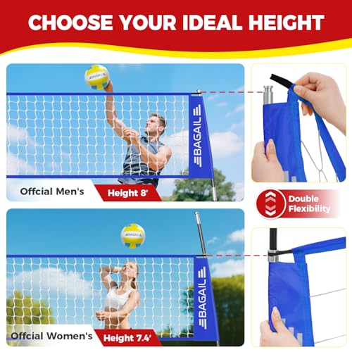BAGAIL Volleyball Net, 12ft/20ft Portable Volleyball Net for Backyard - Adjustable Height, Heavy-Duty Frame, Freestanding Design - Portable Outdoor/Indoor Volleyball Set with Carry Bag