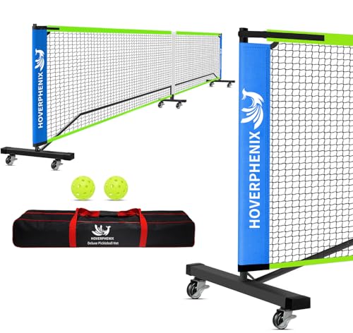 Portable Pickleball Net - 22FT Regualtion Size Pickle Ball Net，Weather Resistant Steady Steel Frame and Carry Bag for Indoor, Outdoor, Driveway, Backyard - color: BLUE & GREEN, style: 22FT Pickleball Net with Wheels