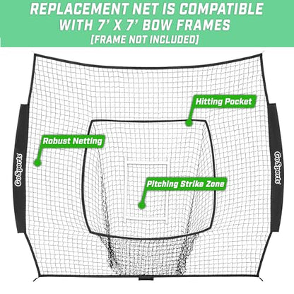GoSports Replacement 7 x 7 ft Baseball Net - NET ONLY - Frame NOT Included - Choose Your Color - color: Black