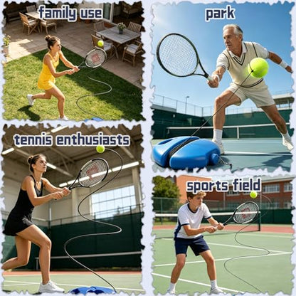 Tennis Practice rebounder, Solo Tennis Trainer Rebound Ball. Equip Your Home Backyard Court Today. Lead Daily Athletic Drills steadily utilizing This Useful Tennis Ball on String for Practice - color: Blue-Round