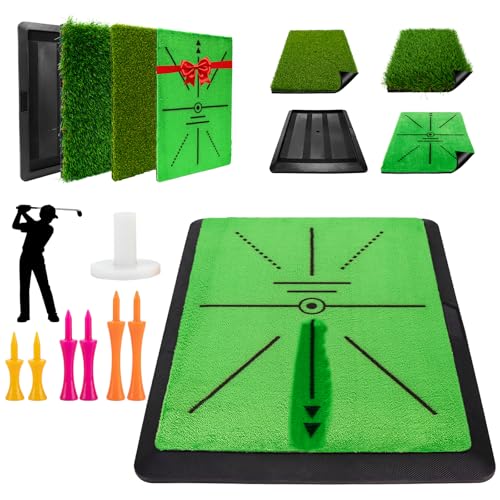 3-in-1 Golf Hitting Mat, 12" x 16" Replaceable Golf Practice Mat with Non-Slip Rubber Base, Golf Training mat for Swing Path, Chipping mat & Putting, Portable for Backyard, Garage, Indoor & Outdoor