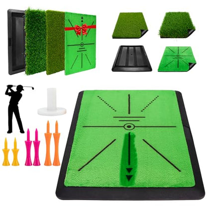 3-in-1 Golf Hitting Mat, 12" x 16" Replaceable Golf Practice Mat with Non-Slip Rubber Base, Golf Training mat for Swing Path, Chipping mat & Putting, Portable for Backyard, Garage, Indoor & Outdoor