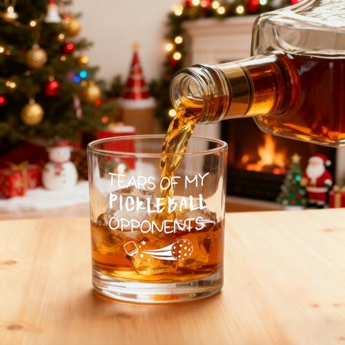 Pickleball Gifts, Tears of My Pickleball Opponents Whiskey Glass 10 Oz, Funny Pickleball Gifts for Men Pickleball Lovers Friends for Birthday Christmas