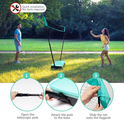 Folding Badminton Net, Foldable Volleyball Tennis Gear, Badminton Net Set, for Backyard Driveway Beach Outdoor Indoor Volleyball Tennis Courts Games Parties Family Vacations