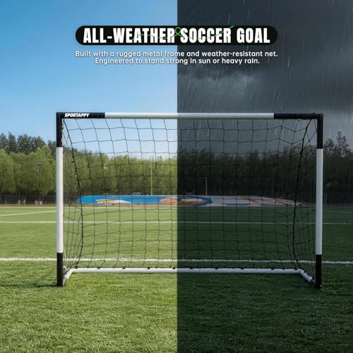 Heavy Duty Soccer Goal 2.6x3|4x6|6x8|6.5x10|6.5x12FT, All-Weather Steel Frame Tool-Free Quick Assembly Football Training Goal, Multi-Size Backyard & Match Equipment with Ground Stakes - size: M | 123x180cm