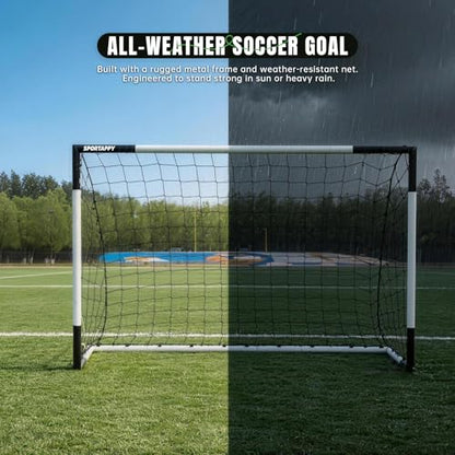 Heavy Duty Soccer Goal 2.6x3|4x6|6x8|6.5x10|6.5x12FT, All-Weather Steel Frame Tool-Free Quick Assembly Football Training Goal, Multi-Size Backyard & Match Equipment with Ground Stakes - size: M | 123x180cm