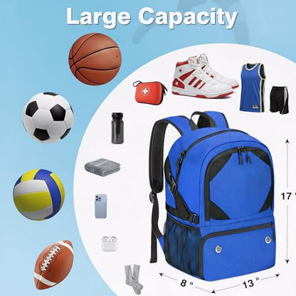 Basketball Bag Backpack with Ball & Shoes Compartment for Soccer Ball Volleyball Football, Large Sports Bag Backpack - color: Blue