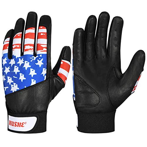Hushe' American Flag Batting Gloves Softball Batting Gloves USA Flag Baseball Batting Gloves Youth Batting Gloves Baseball Batting Gloves Youth Kids Batting Goves Adults Unisex - size: Large, style: Youth