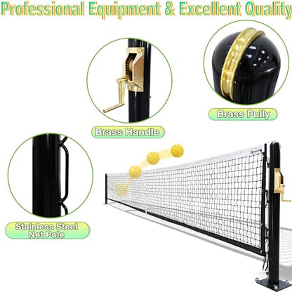 Seliyoo Pickleball Net System,Pickleball Net Set-22 FT Regulation Size with Heavy Duty Steel Post, Premium-Grade Brass Winder,Surface Mount,Tournament Net,Idea for Indoor Gym Or Outdoor Courts - style: Steel Waved Net Pole