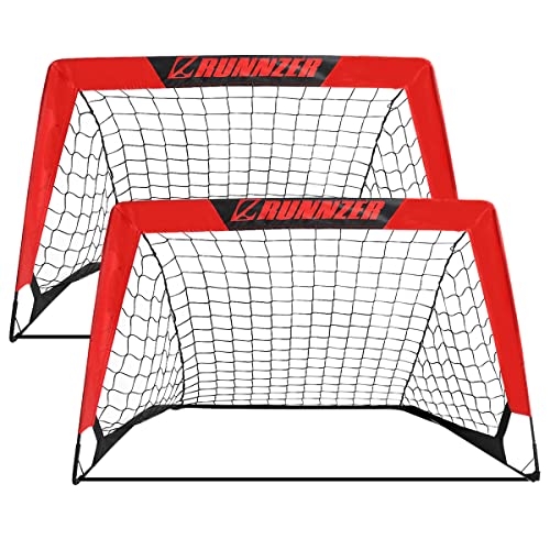 L RUNNZER Kids Soccer Goal, Pop Up Soccer Goal Net for Backyard, Set of 2 with Portable Carrying Case - color: Red, style: 3.3'x2.2', 2 Set