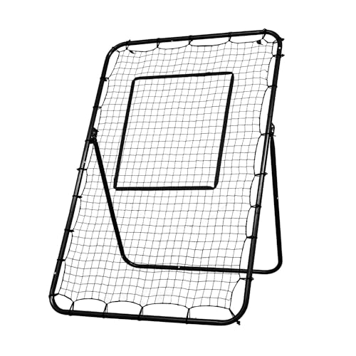 6 x 4 ft 5 Angles Adjustable Pitch Back Baseball Softball Lacrosse Volleyball Rebound Bounce Back Net with Strike Zone - color: Black