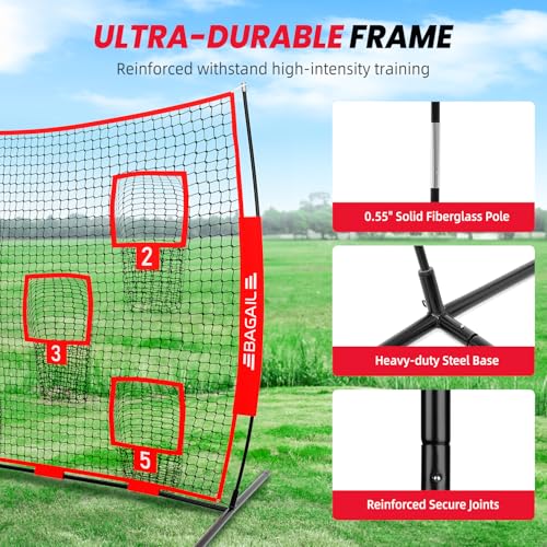 BAGAIL Football Throwing Net - 5 or 9 Target Pockets, Easy Setup, Heavy-Duty - Portable QB Accuracy Trainer, Fun Target Practice Net for Football with Carry Bag - color: Red, style: 7'x 7' - 5 Pockets