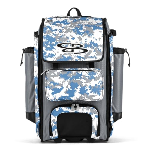 Boombah Catchers Superpack Hybrid Rolling Digital Camo Bat Bag - Multiple Colors - Wheeled & Backpack Version - color: Gray/Columbia Blue_C23