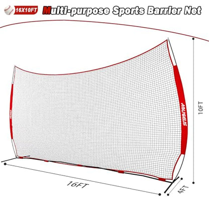 Sports Barrier Net,Sports Net,Barricade Backstop Net,Perfect for Baseball,Softball,Soccer, Basketball,Lacrosse - style: 16X10Ft-Red
