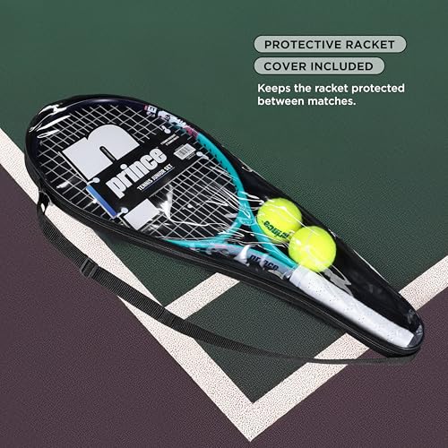 Prince - Tennis Racket Junior with Cover, Lightweight Youth Tennis Racquet Set with 2 Tennis Balls, Balanced Frame, Comfort Grip Handle for Kids & Beginners - color: Teal