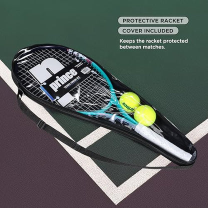 Prince - Tennis Racket Junior with Cover, Lightweight Youth Tennis Racquet Set with 2 Tennis Balls, Balanced Frame, Comfort Grip Handle for Kids & Beginners - color: Teal
