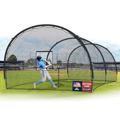 SHANTRA Batting Cage with Frame and Net, 13/22/30FT Baseball Batting Cage for Backyard, Baseball & Softball Hitting Cage Netting for Outdoor Hitting & Pitching Practice, Softball Baseball Cage - style: 22×13×9ft,Enclosed Door & Pitching Machine Hole