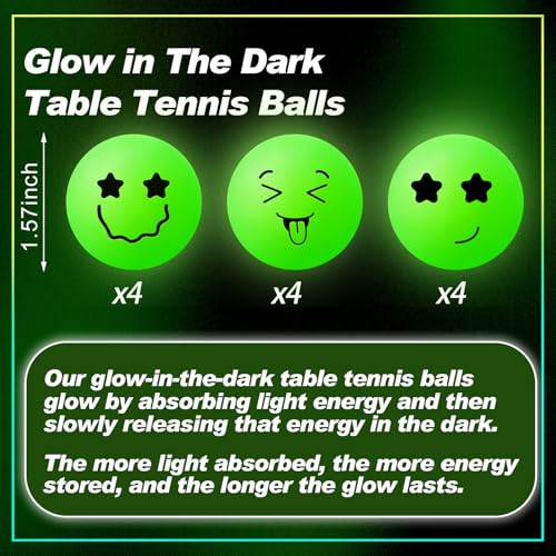 Soulchen 40mm Glow in The Dark Table Tennis Balls Bulk, Carnival Game Night, Neon Birthday Party Favors, Classroom Rewards, Goodie Bag Filler, Pet Playmate - color: Glow in the Dark Green, size: Mixed Faces