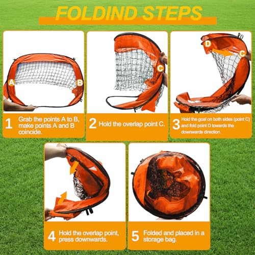 EVERRUSH Pop Up Soccer Goals Nets for Backyard Beach Soccer Training Net Mini Portable Foldable Lightweight Indoor + Outdoor Football Goal with Carry Bag - style: Orange