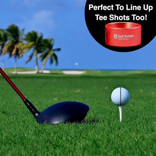 Ball Badge Aim Stripe - 360 Degree Golf Ball Line Marker Kit with Golf Bag Attachment for Perfect Alignment and Precision Putting - color: Red