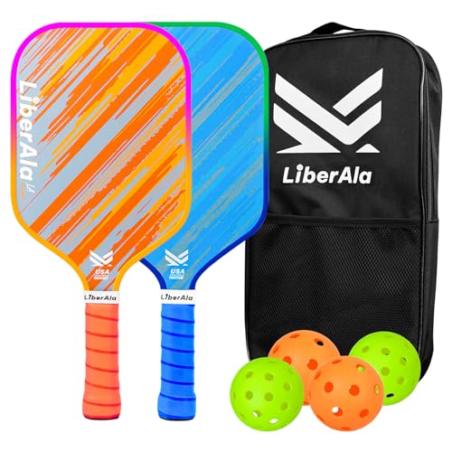 Pickleball Paddles & Set of 2, USAPA Approved Carbon Fiber Pickle Ball Paddle, PP Honeycomb Core, Lightweight & Comfort Grip for Beginners, Pros, Men, Women, Adults, Kids - color: 1 Blue and 1 Orange