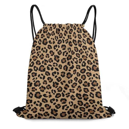 Theft Proof Cinch Sack Drawstring Backpack Water Resistant for Camping Travel Sports Gear Men Women, Wild Cheetah Leopard Print Bags - color: Picture (359)