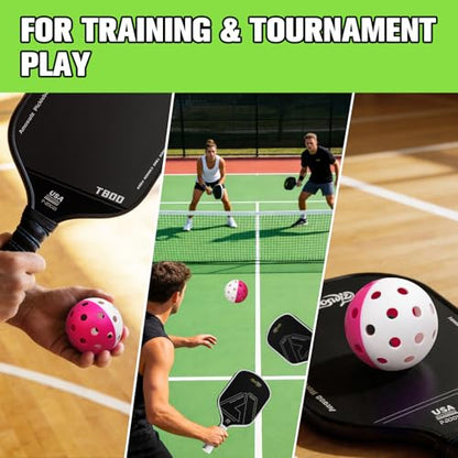 Pickleball Balls, 6 Pack of Indoor & Outdoor Pickle Ball Set, 2 Tone Pickle Balls Set, High Visibility Durable Pickleballs for Training and Tournament - color: Pink and White
