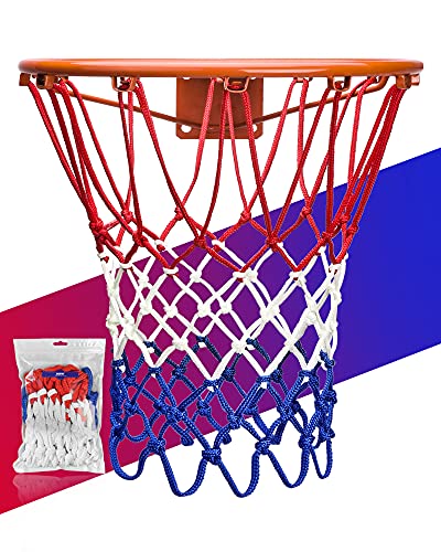 Basketball Net Replacement Heavy Duty, 2023 Professional On-Court Quality [6.88Ounce], Fits Outdoor Indoor Standard Rim, All Weather Anti Whip -12 Loops (Red White Blue)