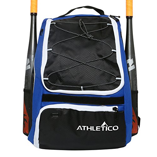 Athletico Baseball Bat Bag - Backpack for Baseball, T-Ball & Softball Equipment & Gear for Youth and Adults | Holds Bat, Helmet, Glove, & Shoes |Shoe Compartment & Fence Hook - color: Blue