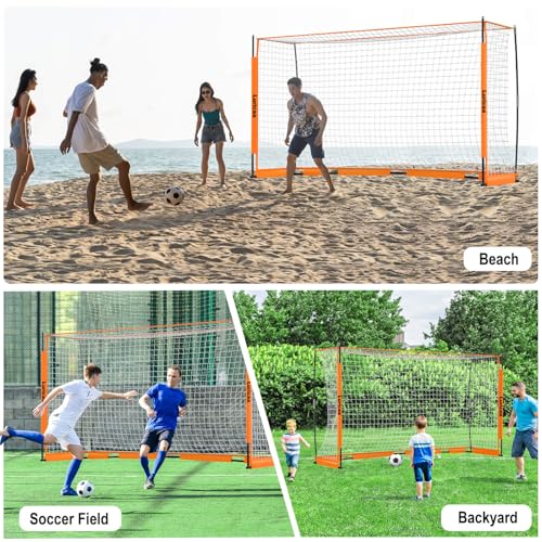 Soccer Goal, 12×6 ft /16×7 ft Portable Soccer Goals Net for Backyard, Quick Setup Training Equipment with 1 Carry Bag, 4 Ground Nails, 12 Training Cones - color: 12×6FT Orange