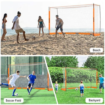 Soccer Goal, 12×6 ft /16×7 ft Portable Soccer Goals Net for Backyard, Quick Setup Training Equipment with 1 Carry Bag, 4 Ground Nails, 12 Training Cones - color: 12×6FT Orange